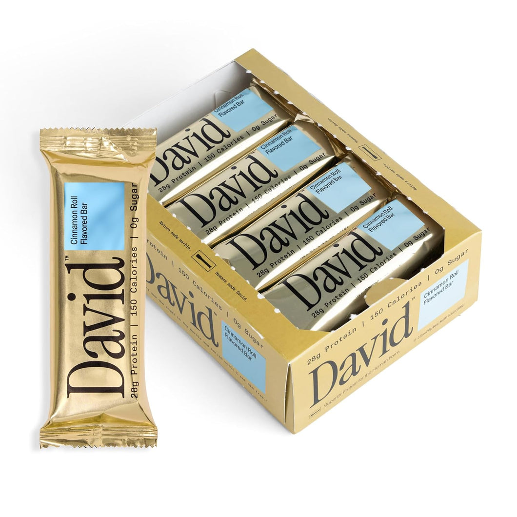 David Protein Bar, Cinnamon Roll, 2.05oz (Pack of 12)