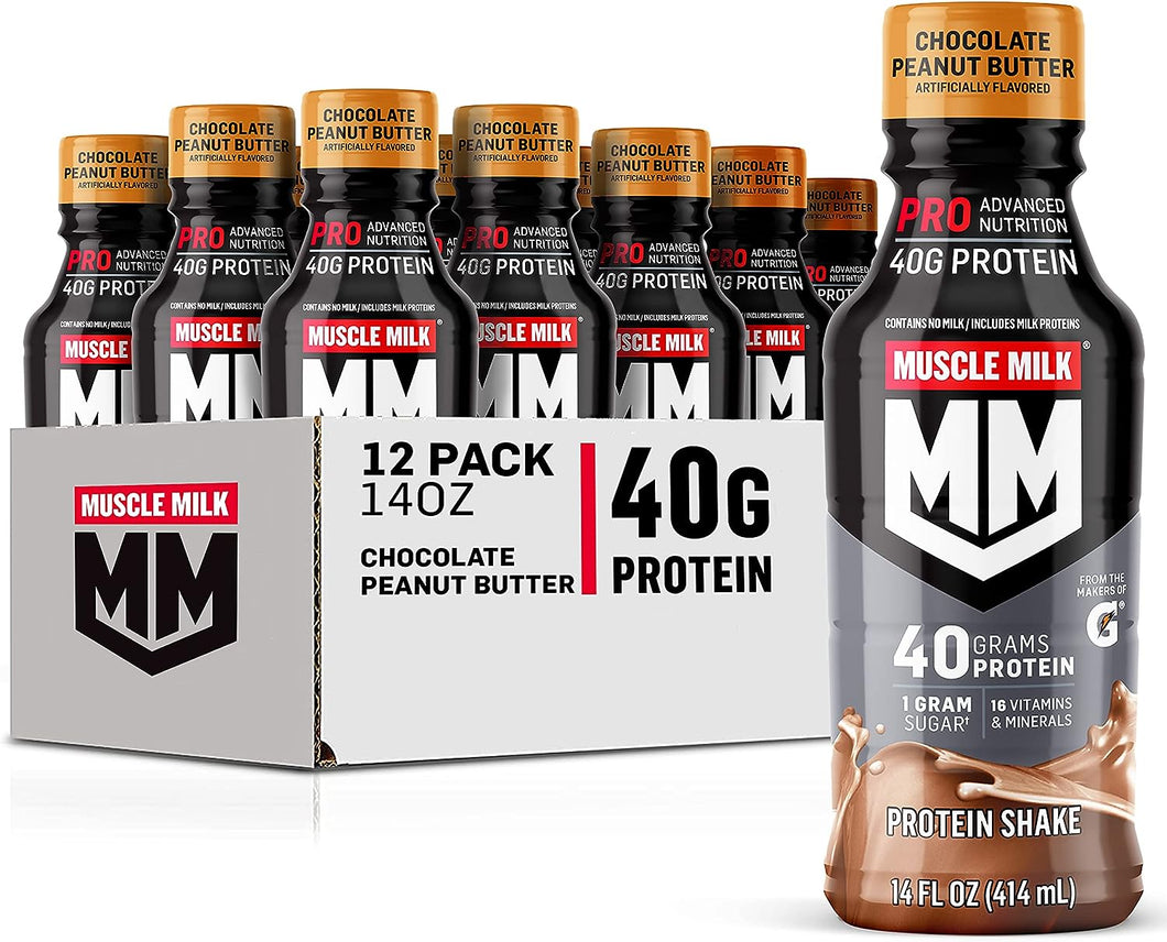 Muscle Milk PRO Series 40g Protein Shake, Chocolate Peanut Butter, 14oz (Pack of 12)