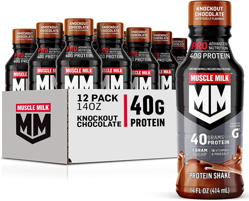 Muscle Milk PRO Series 40g Protein Shake, Knockout Chocolate, 14oz (Pack of 12)