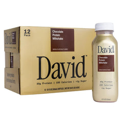 DAVID 30g Protein Milkshake, Chocolate, 12oz (Pack of 12)