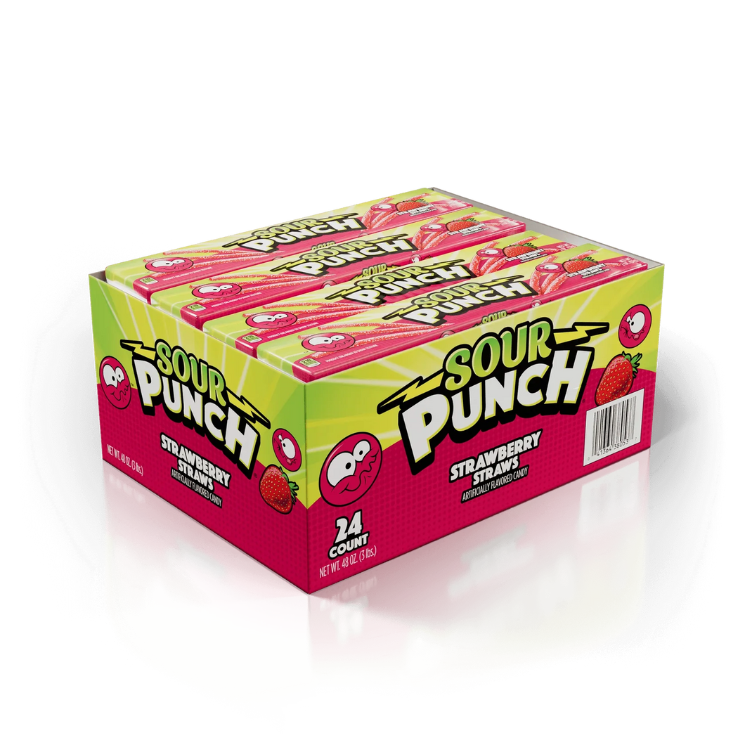 Sour Punch Chewy Candy Straws, Strawberry, 2oz (Pack of 24)