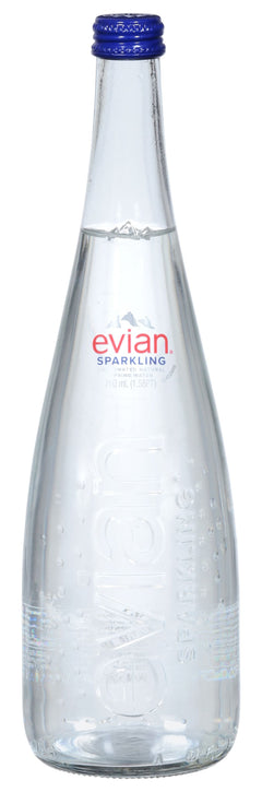 Evian Natural Sparkling Carbonated Spring Water, 750ml Glass Bottles (Pack of 12)