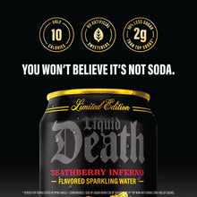Load image into Gallery viewer, Liquid Death Flavored Sparkling Water, Deathberry Inferno, 12oz (Pack of 12)
