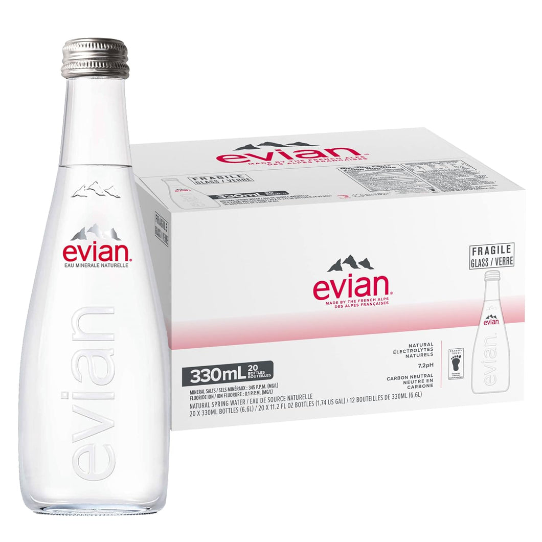 Evian Natural Spring Water, 11.1 Fl Oz Glass Bottles (Pack of 20)