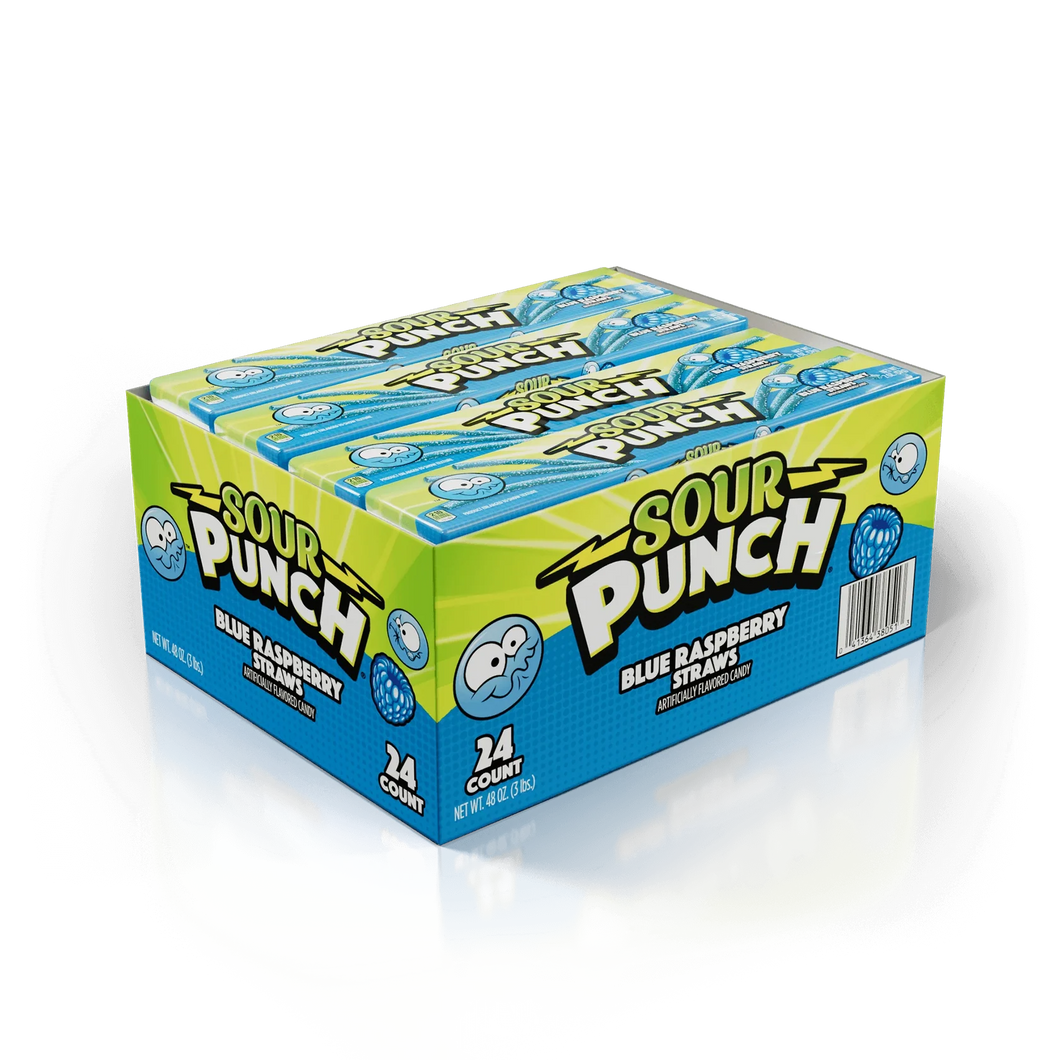 Sour Punch Chewy Candy Straws, Blue Raspberry, 2oz (Pack of 24)