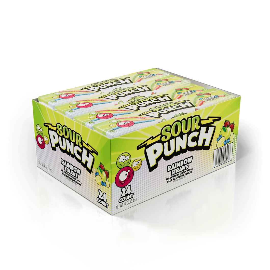 Sour Punch Chewy Candy Straws, Rainbow, 2oz (Pack of 24)