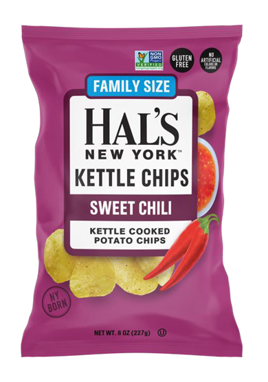 Hal's New York Kettle Cooked Potato Chips, Sweet Chili, 8oz X-Large Bags (Pack of 12)