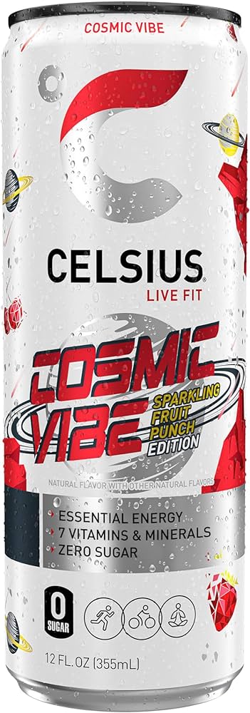 CELSIUS Sparkling Fitness Drink, Cosmic Vibe Fruit Punch, 12oz Slim Can (Pack of 12)