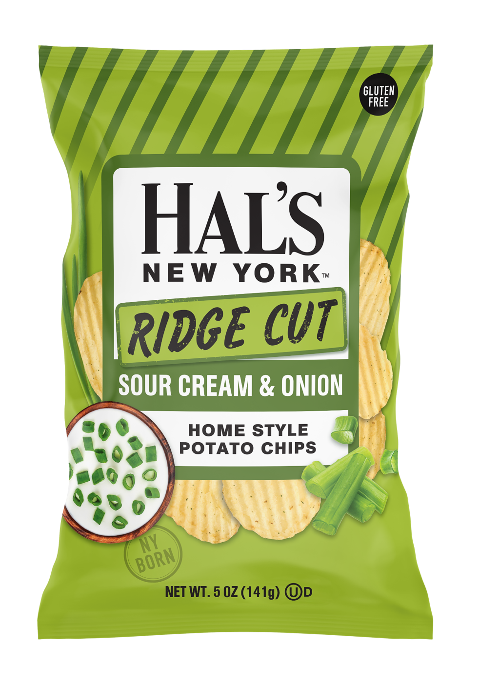 Hal's New York Ridge Cut Potato Chips, Sour Cream & Onion, 5oz (Pack of 12)