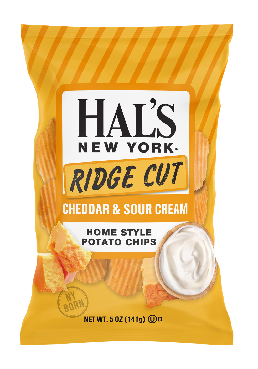 Hal's New York Ridge Cut Potato Chips, Cheddar & Sour Cream, 5oz (Pack of 12)