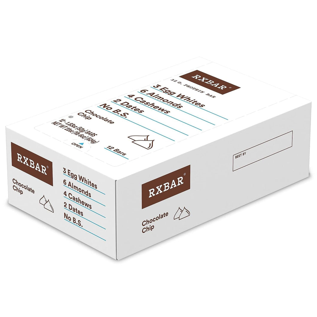 RXBAR 12g Protein Bar, Chocolate Chip, 1.83oz (Pack of 12)