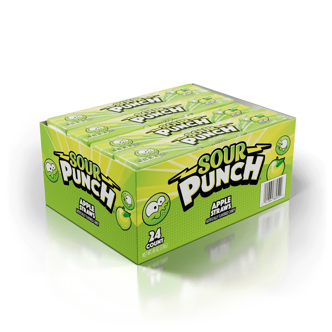 Sour Punch Chewy Candy Straws, Sour Apple, 2oz (Pack of 24)