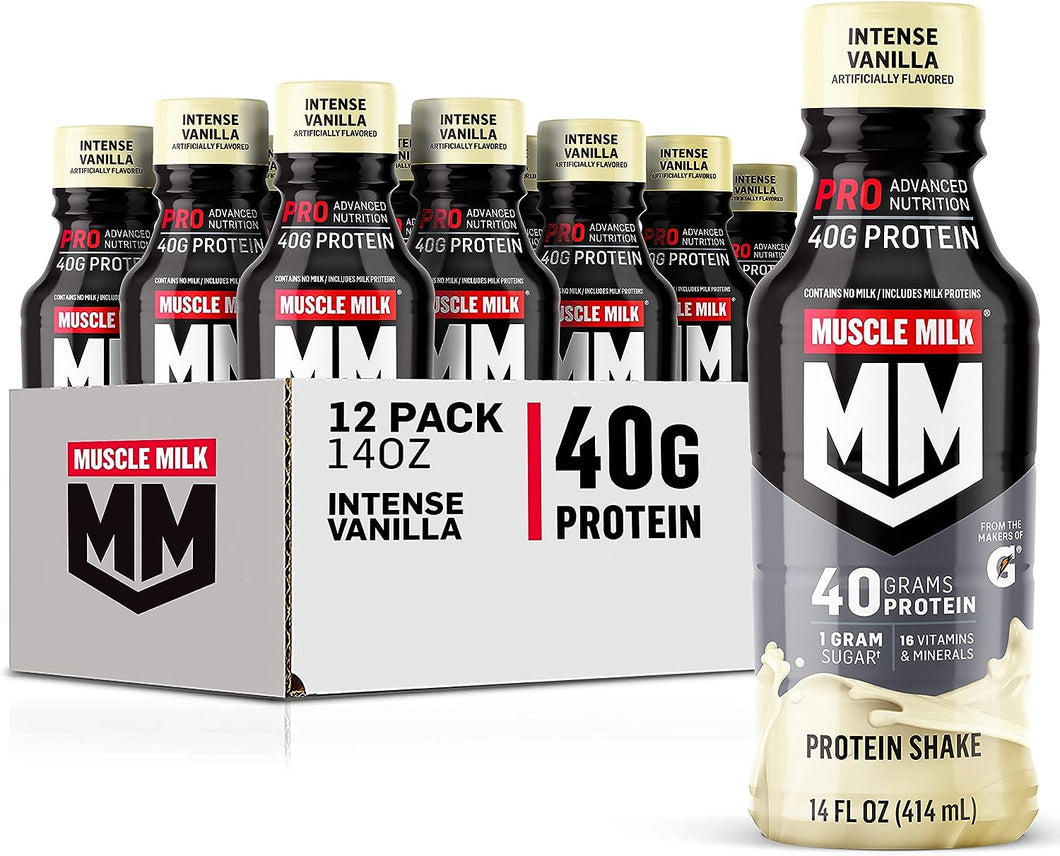 Muscle Milk PRO Series 40g Protein Shake, Intense Vanilla, 14oz (Pack of 12)