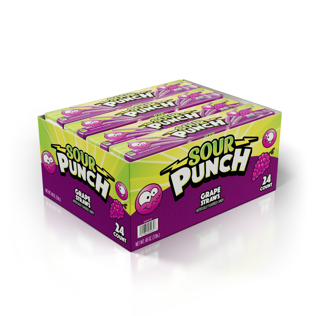 Sour Punch Chewy Candy Straws, Grape, 2oz (Pack of 24)