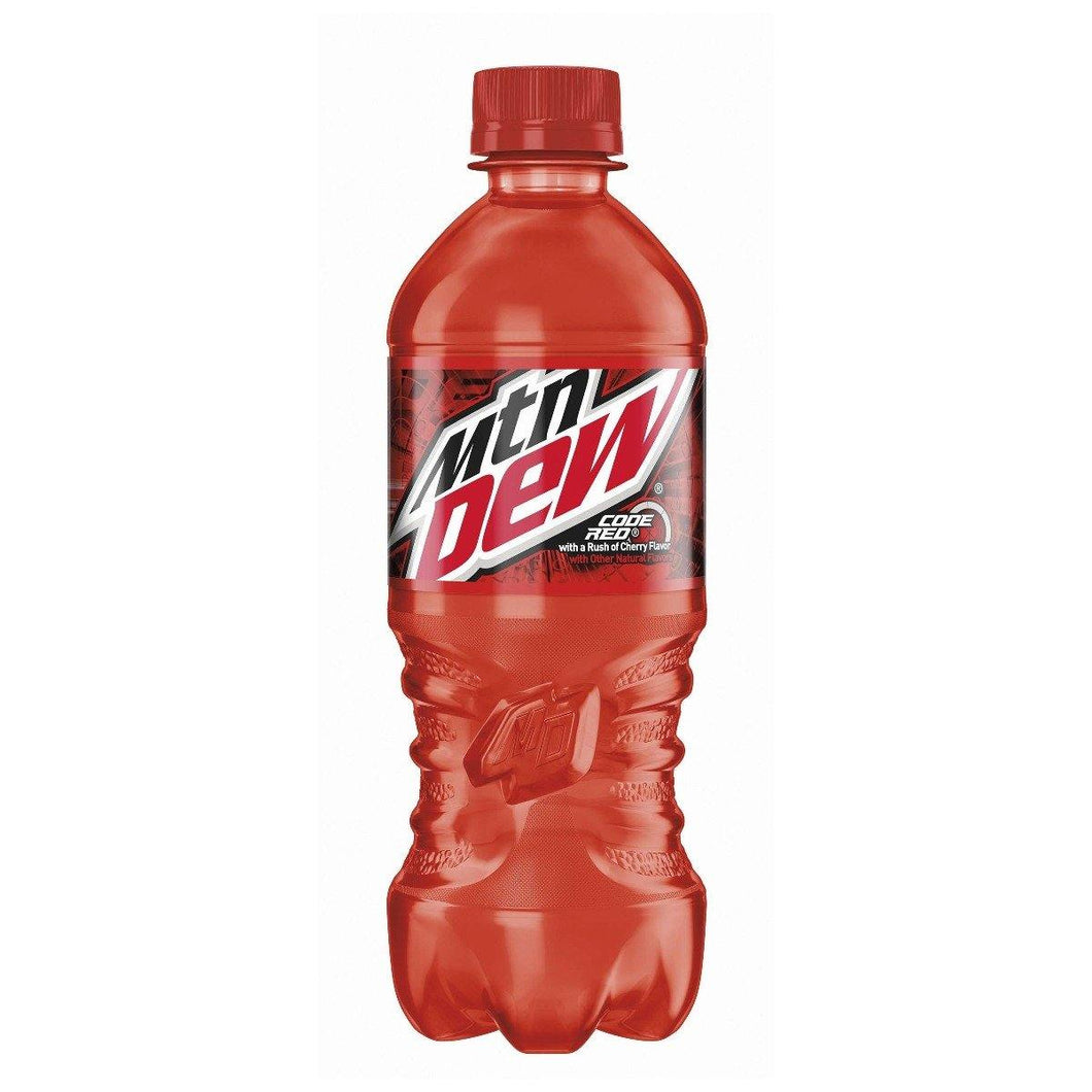 Mountain Dew Soda, Code Red, 20 Ounce Bottles (Pack of 24) - Oasis Snacks
