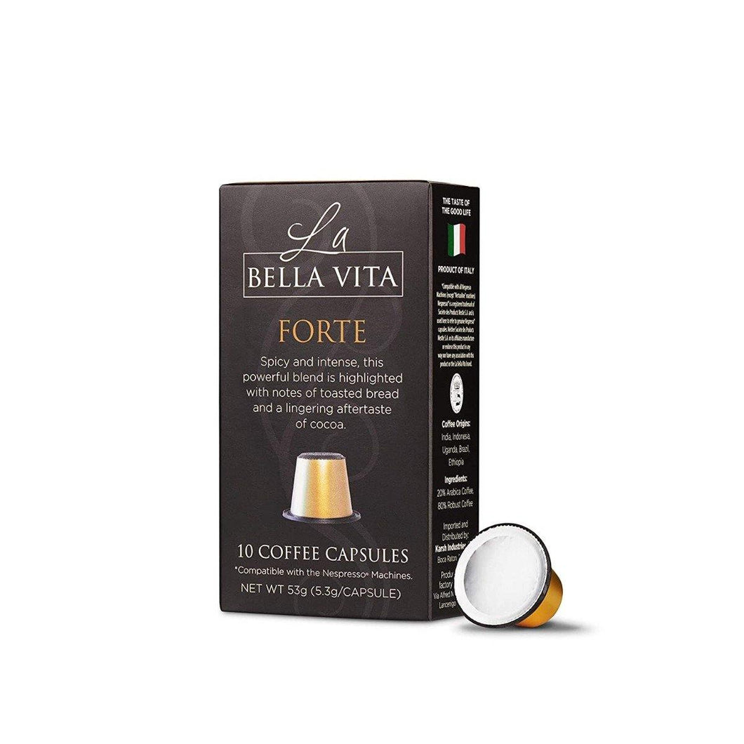 La Bella Vita Coffee Pods for Nespresso Machines, Forte, 2 Sleeves (20 Capsules) - Oasis Snacks