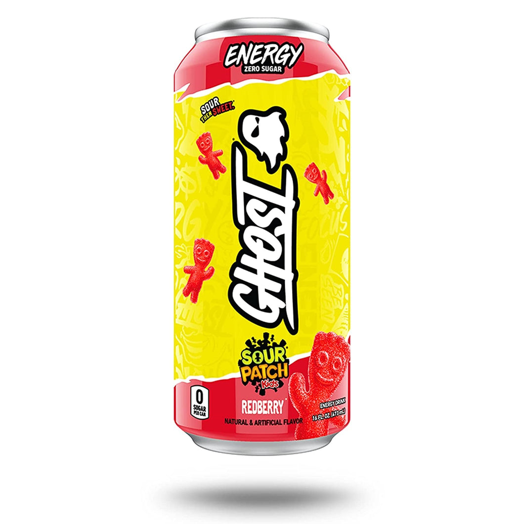 Ghost Energy Drink, Sour Patch Kids RedBerry, 16oz (Pack of 12)