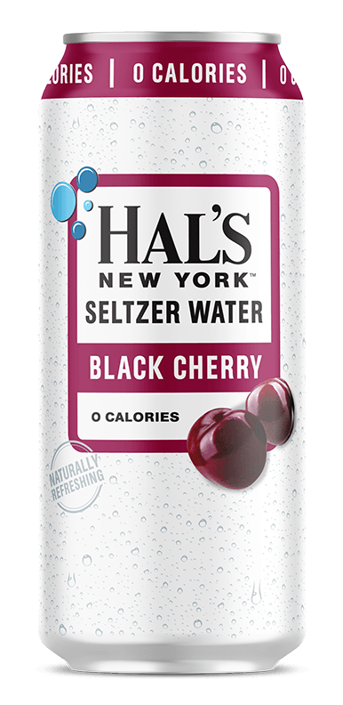 Hal's New York Seltzer, Black Cherry, 16 Oz Cans (Pack of 12) - Oasis Snacks