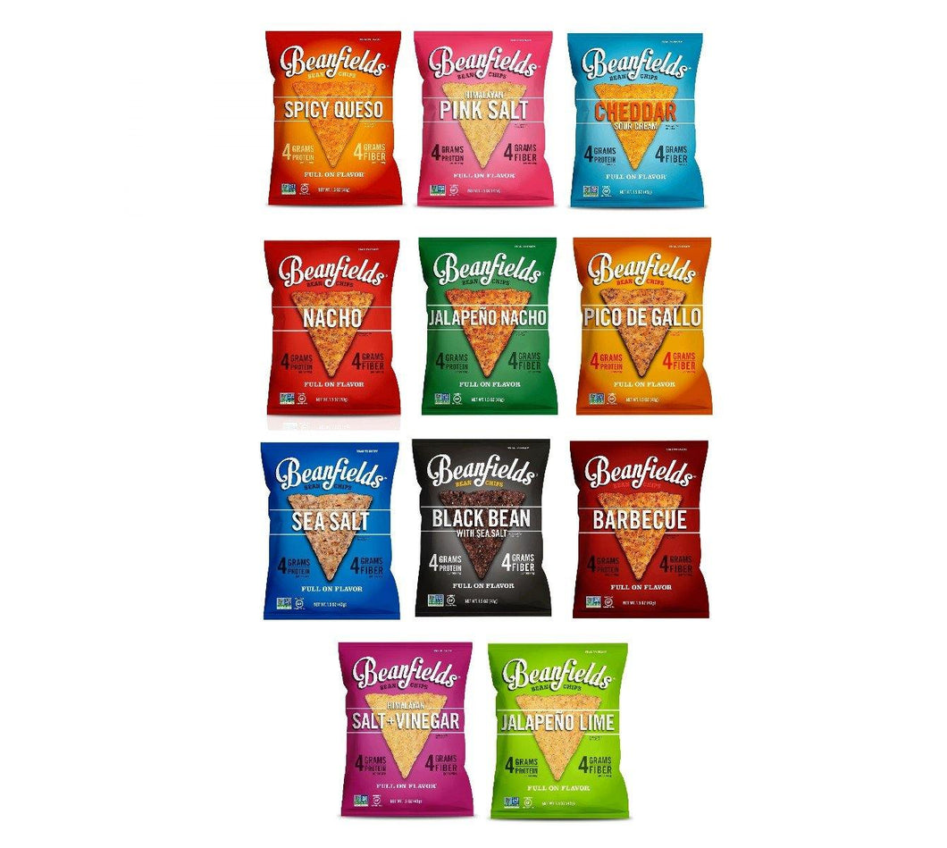 Beanfields Bean Chips, High Protein and Fiber, 11 Flavor Variety Pack, 1.5 Ounce (Pack of 12) - Oasis Snacks