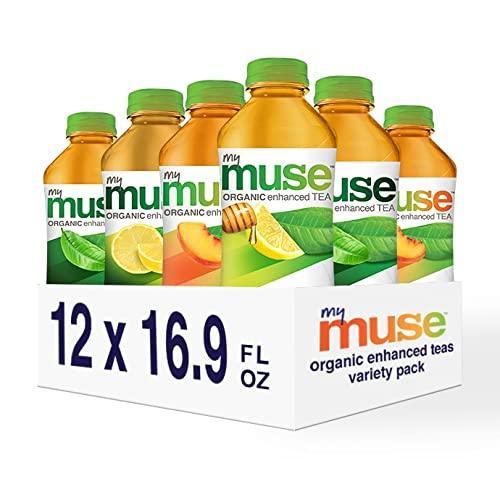 MyMuse Organic Enhanced Teas, 4 Flavor Variety, 16.9oz (Pack of 12) - Oasis Snacks