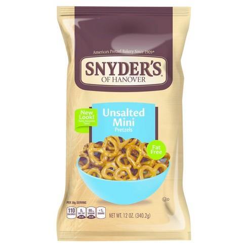 Snyder's of Hanover Pretzels, Mini Pretzels Unsalted, 12 Ounce (Pack of 12) - Oasis Snacks