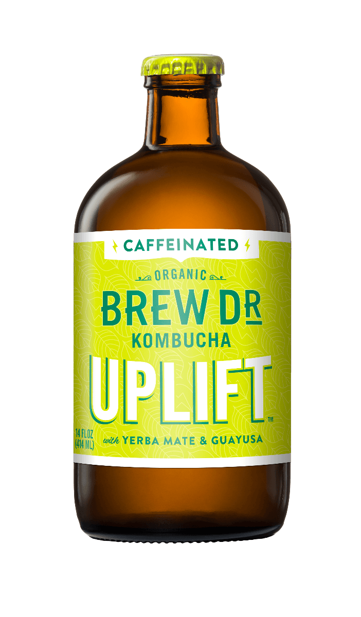 Brew Dr. Organic Caffeinated Kombucha Drink, Uplift, 14 fl oz Glass Bottles (Pack of 12) - Oasis Snacks