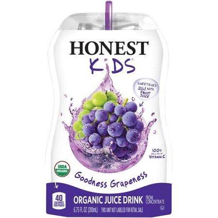 Honest Kids Organic Juice Drink, Goodness Grapeness, 6.75 fl oz Pouches (Pack of 32) - Oasis Snacks