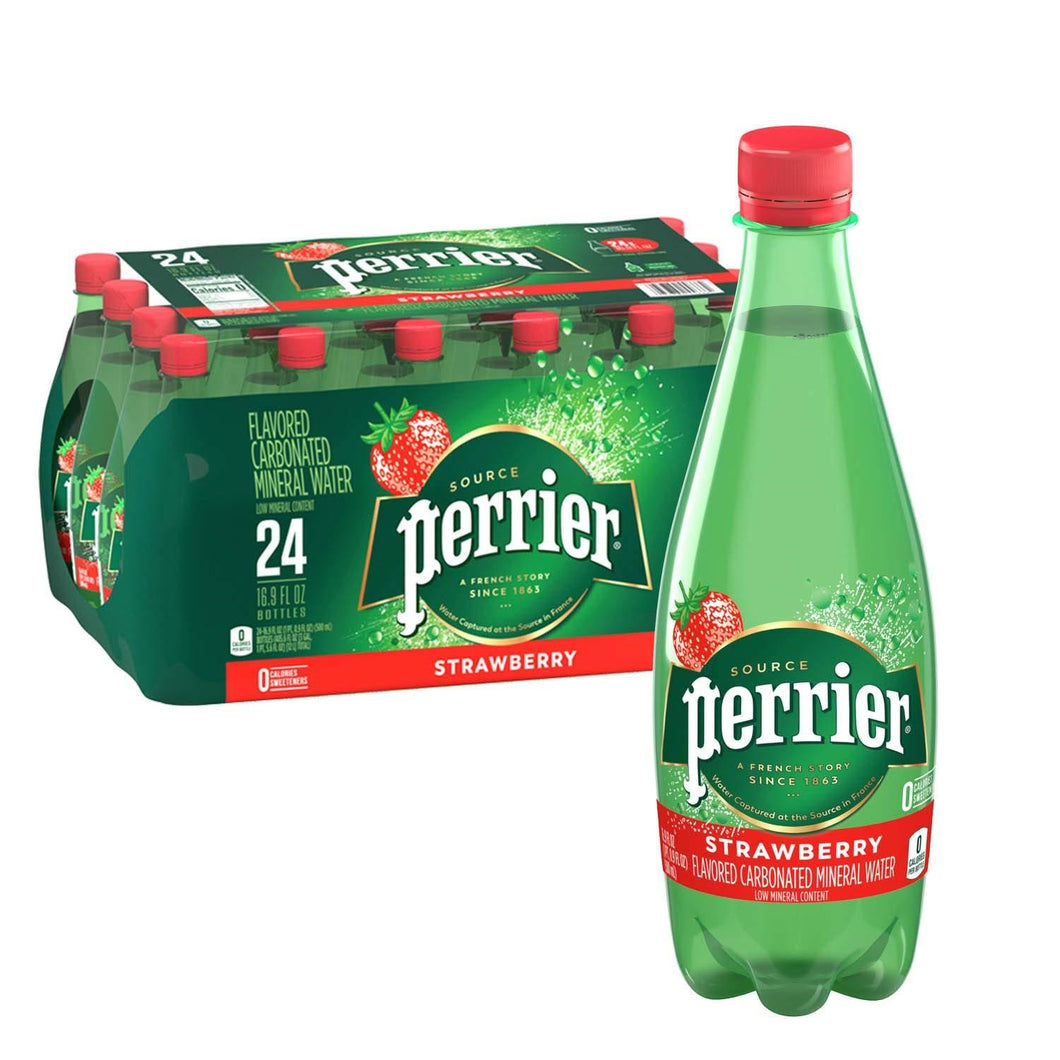 Perrier Sparkling Mineral Water, Strawberry, 16.9oz (Pack of 24)