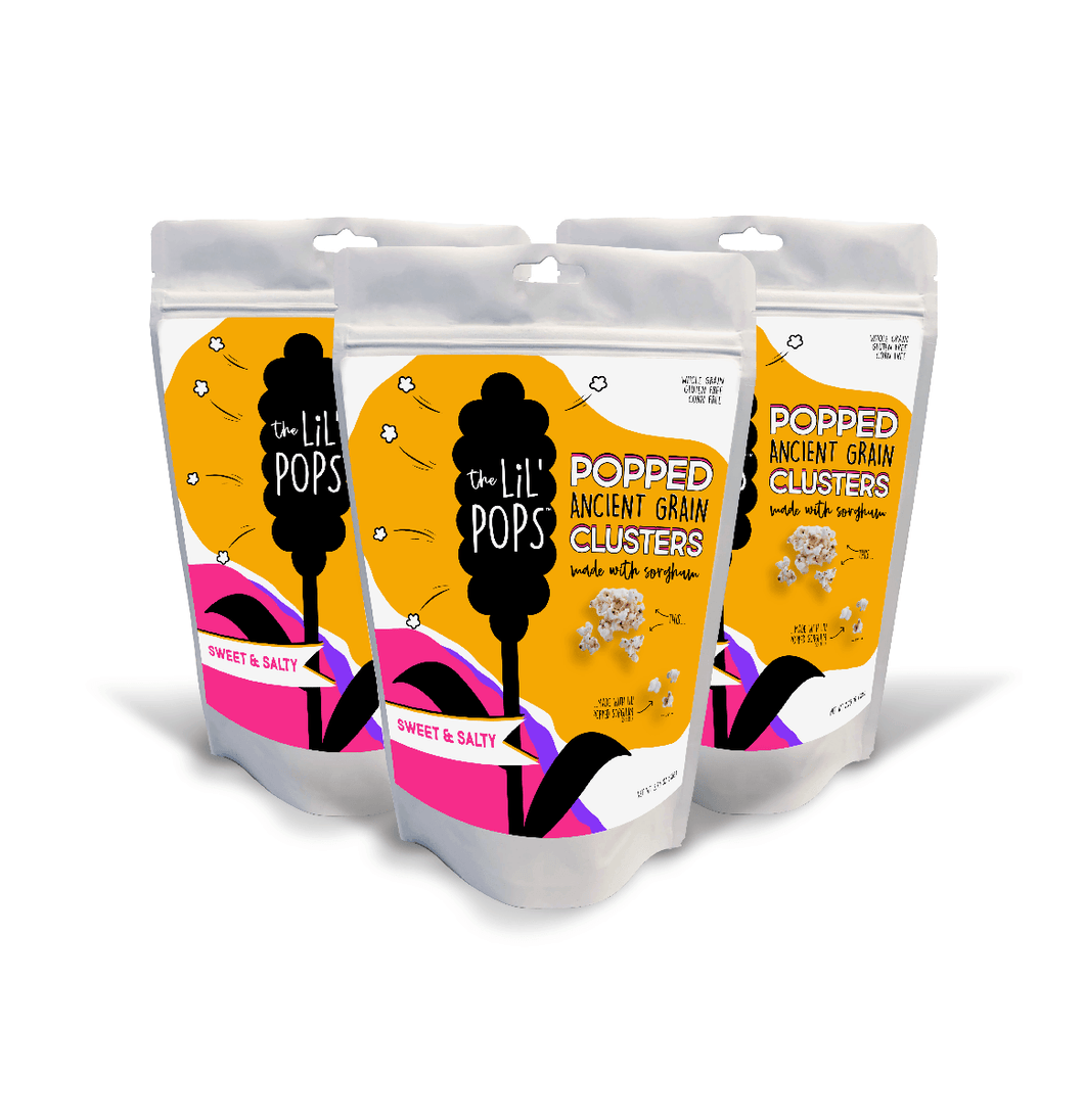 The Lil' Pops, Popped Ancient Grain Clusters—Made with Sorghum, Sweet & Salty, 2.75oz bags (Pack of 6) - Oasis Snacks