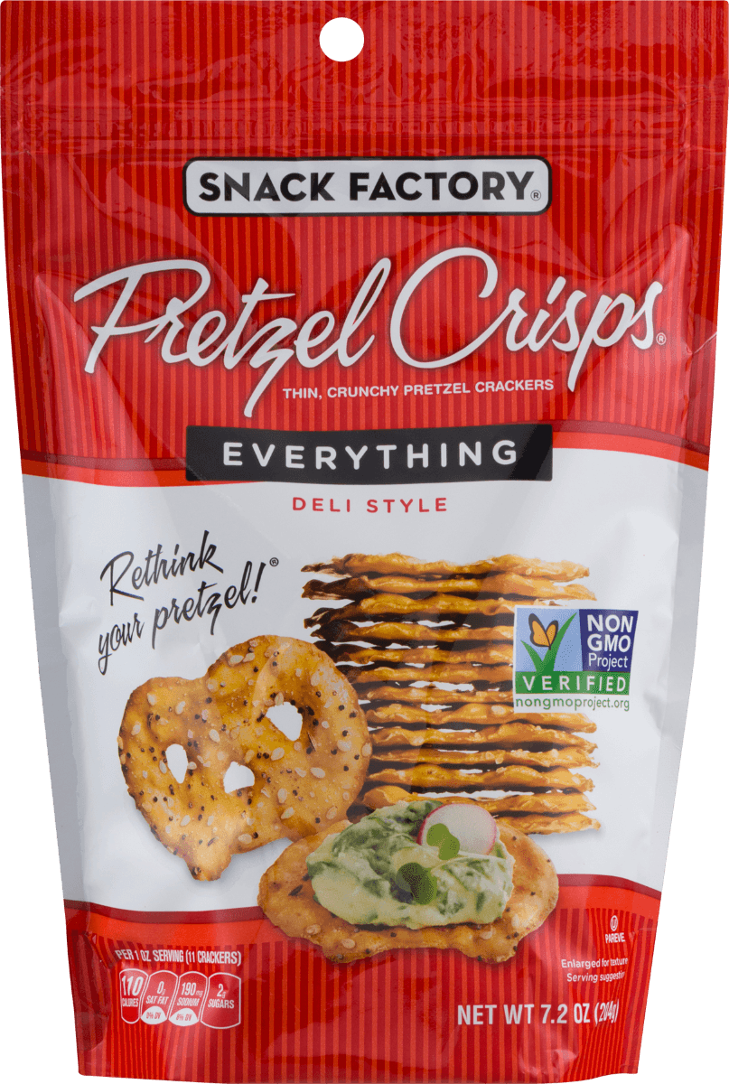 Snack Factory Pretzel Crisps, Everything, 7.2 oz (Pack of 12) - Oasis Snacks