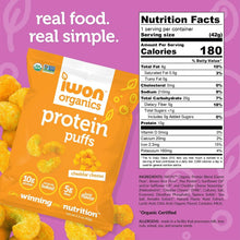 Load image into Gallery viewer, IWON Organics Protein Puffs, Cheddar Cheese, 1.5oz (Pack of 8) - Oasis Snacks

