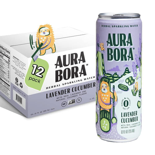 Aura Bora Herbal Sparkling Water, Lavender Cucumber, 12oz (Pack of 12) - Oasis Snacks