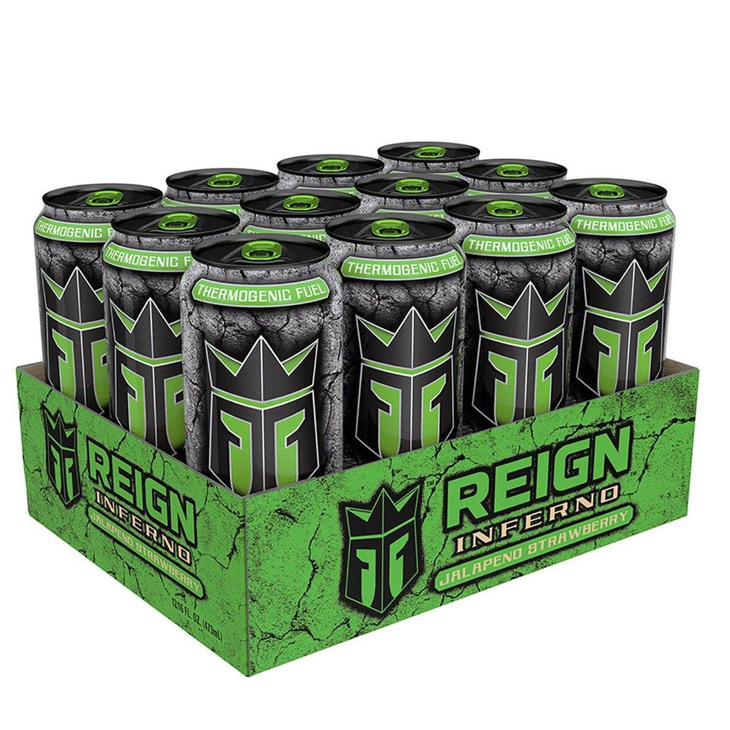 Reign Inferno Thermogenic Fuel Energy Drink, Jalapeno Strawberry, 16 oz (Pack of 12) - Oasis Snacks