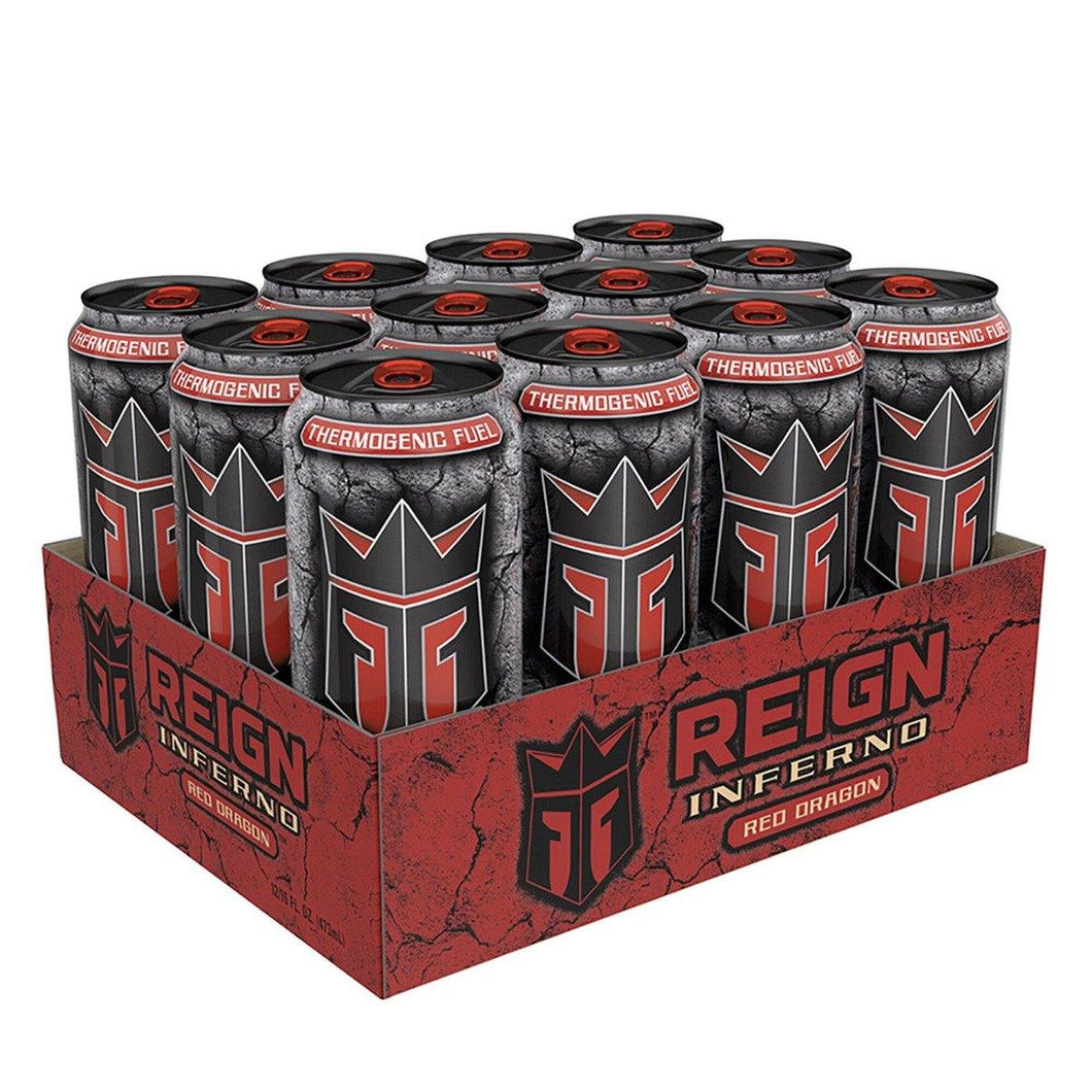 Reign Inferno Thermogenic Fuel Energy Drink, Red Dragon, 16 oz (Pack of 12) - Oasis Snacks