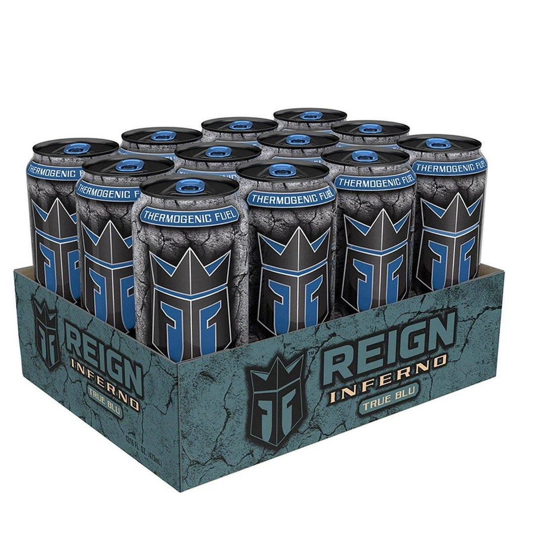 Reign Inferno Thermogenic Fuel Energy Drink, True Blu, 16 oz (Pack of 12) - Oasis Snacks