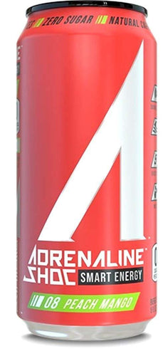 Adrenaline Shoc Smart Energy Drink, Peach Mango, 16 oz (Pack of 12) - Oasis Snacks