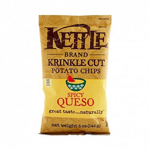 Kettle Brand Potato Chips, Krinkle Cut, Spicy Queso, 5 Ounce (Pack of 15) - Oasis Snacks