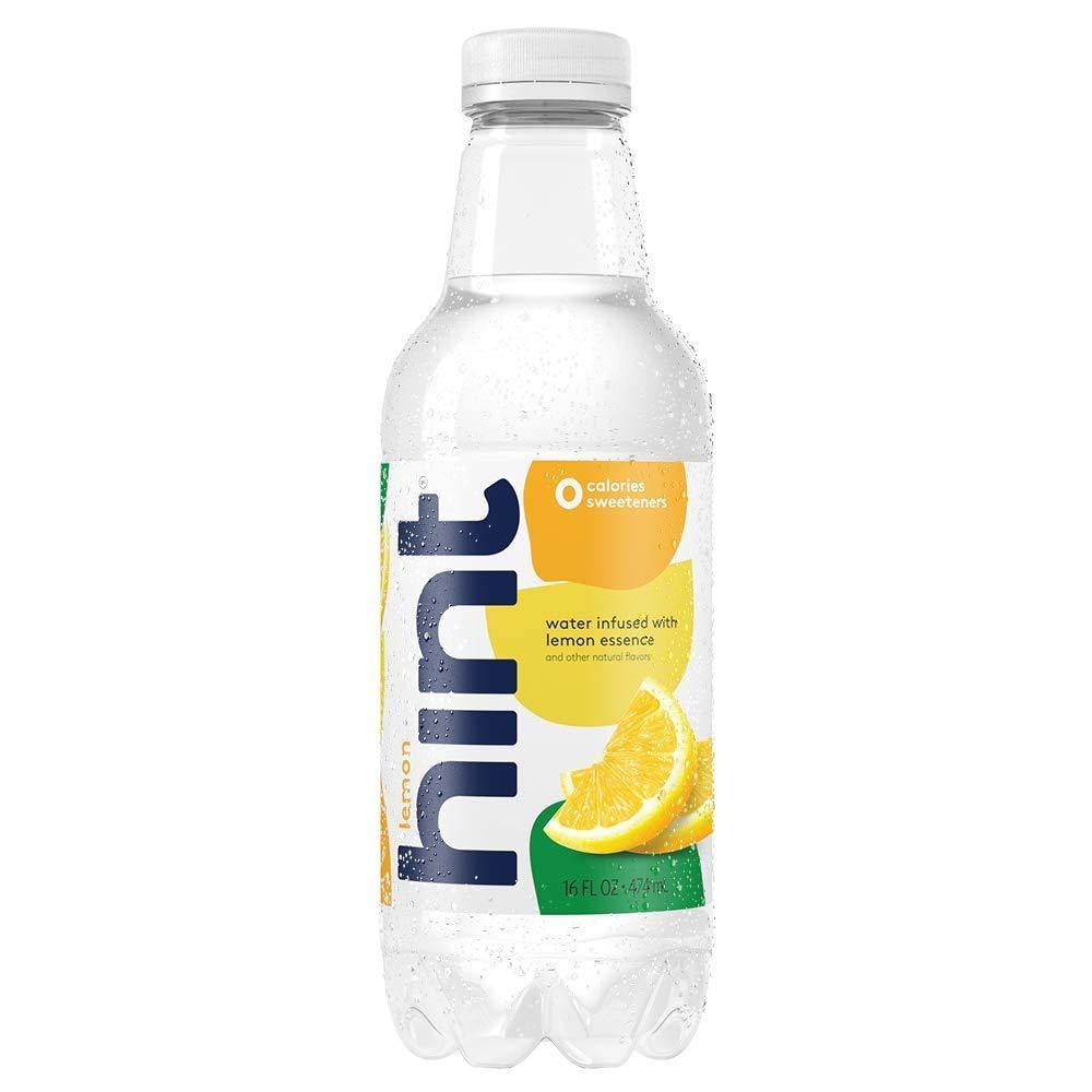 Hint Premium Lemon Unsweetened Essence Water 16 oz Plastic Bottles (12 Pack) - Oasis Snacks