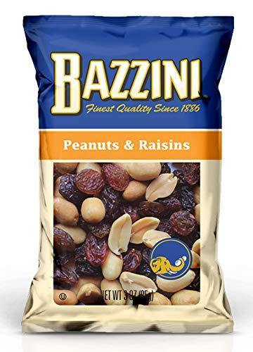 Bazzini Quality Nuts, Peanuts & Raisins, 3oz (Pack of 12) - Oasis Snacks