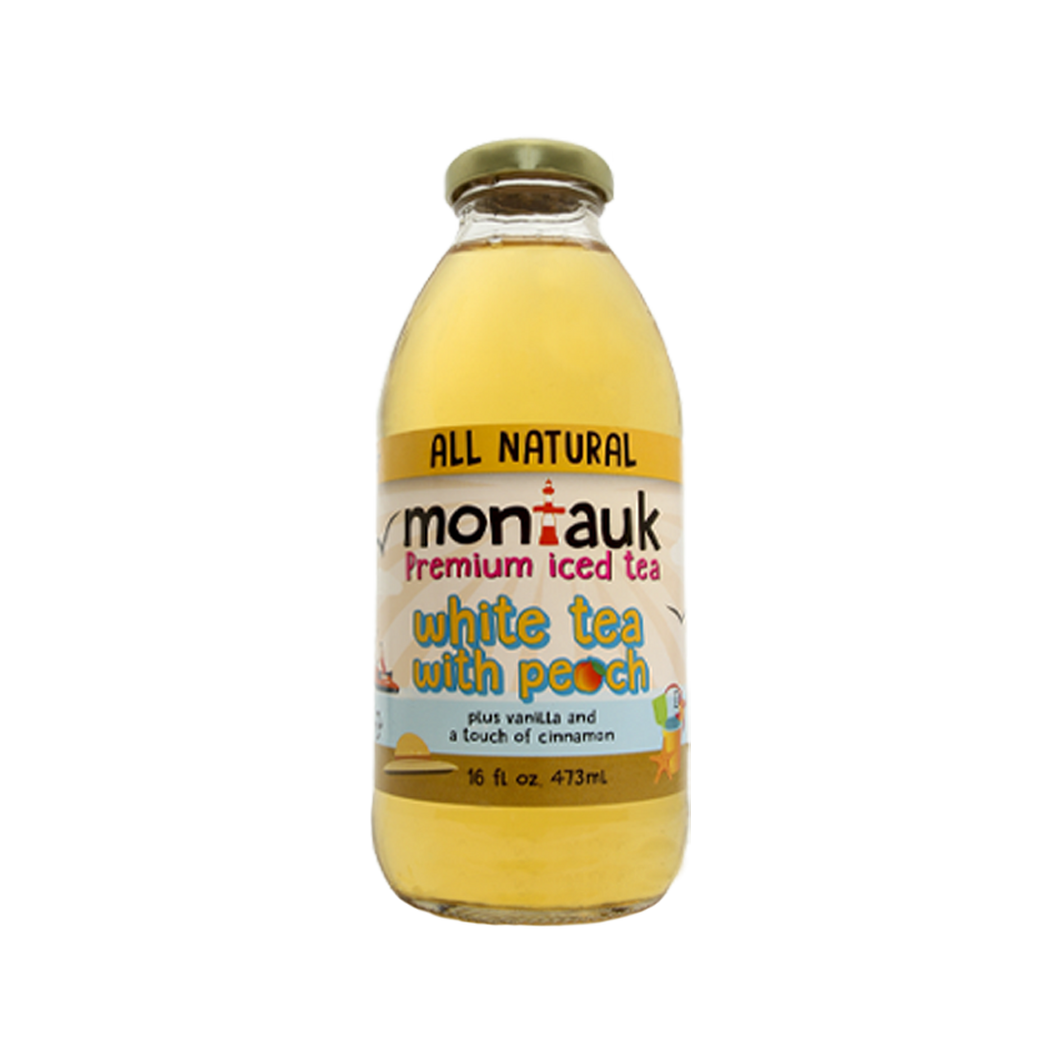 Montauk Premium Iced Tea, White Tea with Peach, 16oz (Pack of 12)