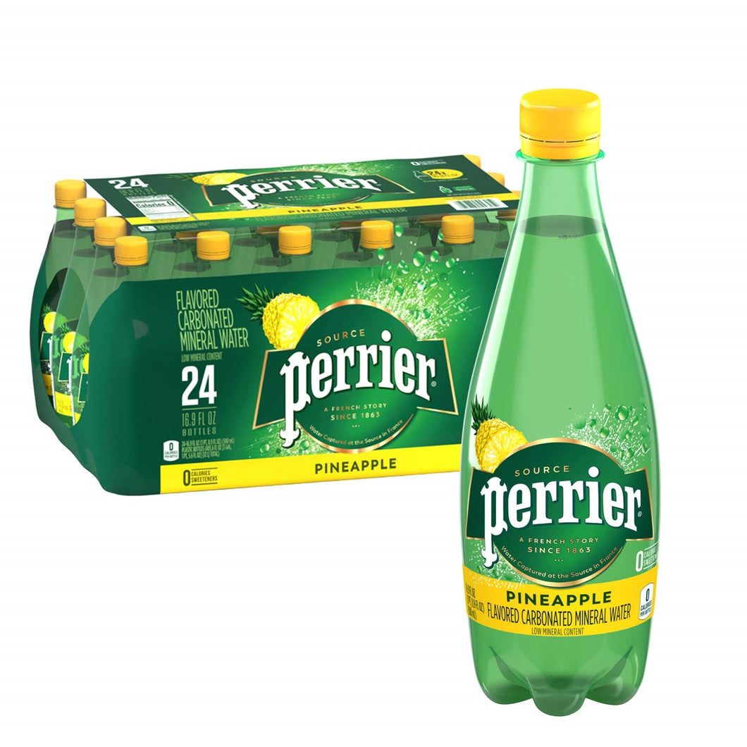 Perrier Sparkling Mineral Water, Pineapple, 16.9oz (Pack of 24)