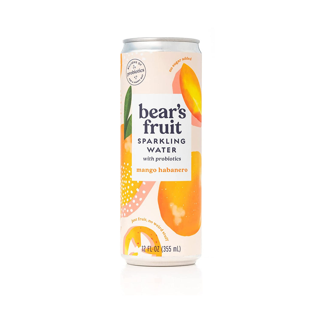 Bear's Fruit Sparkling Water with Probiotics, Mango Habanero, 12oz (Pack of 12)