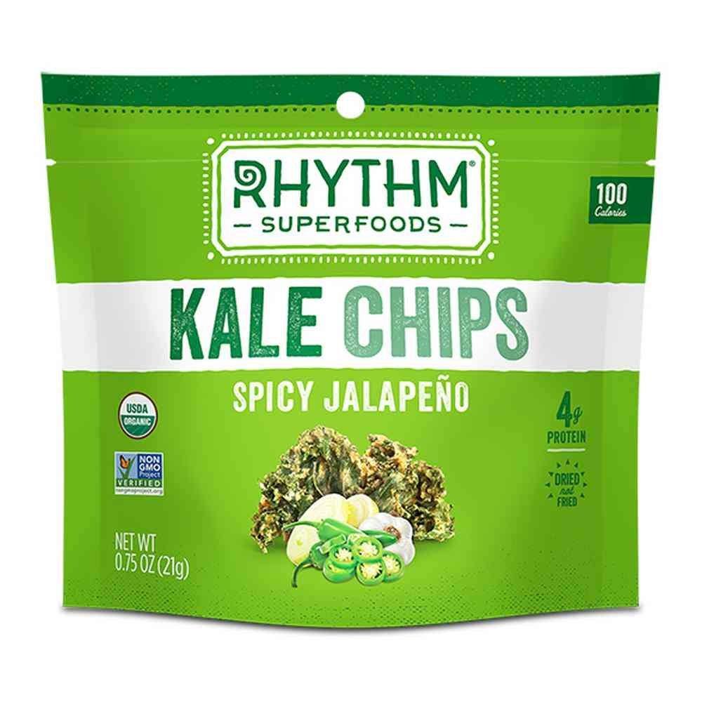 Rhythm Superfoods Kale Chips, Organic and Non-GMO, 0.75 oz, Jalapeno (Pack of 8) - Oasis Snacks