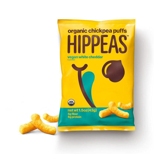 Hippeas Organic Chickpea Puffs, Vegan White Cheddar, 1.5 oz (Pack of 12) - Oasis Snacks