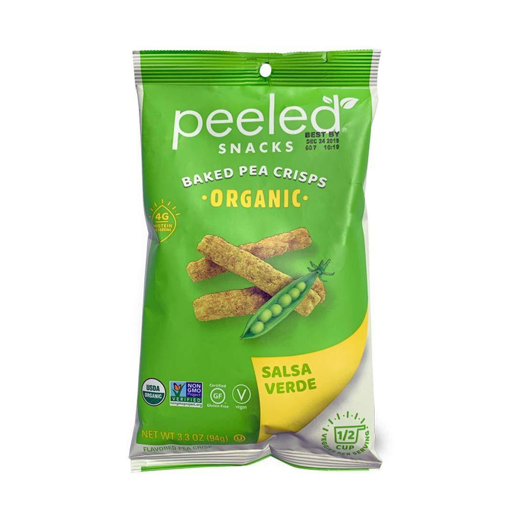 Peeled Snacks Organic Baked Pea Crisps, Salsa Verde, 3.3 Ounce (Pack of 12) - Oasis Snacks
