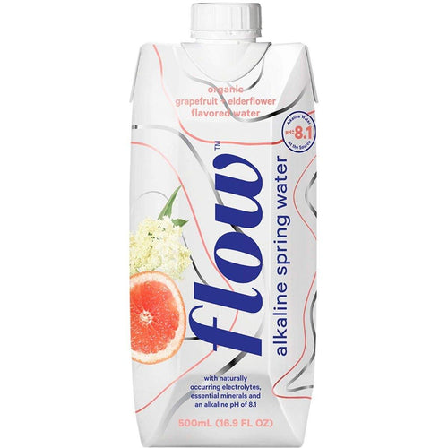 Flow Alkaline Spring Water - Organic Grapefruit + Elderflower in eco-friendly 16.9 oz Packaging (Pack of 12) - Oasis Snacks