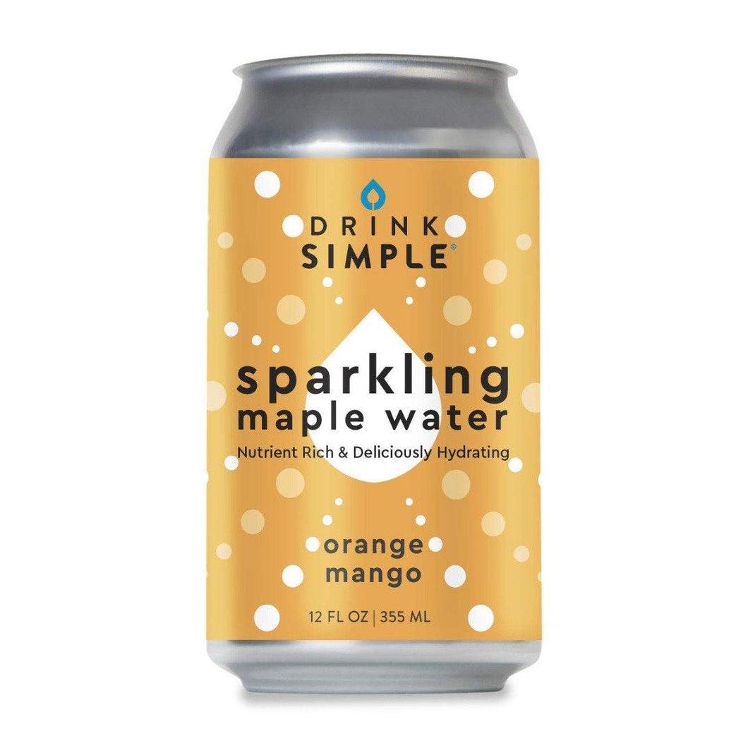 Drink Simple Sparkling Maple Water, Orange Mango, 12oz (Pack of 12) - Oasis Snacks