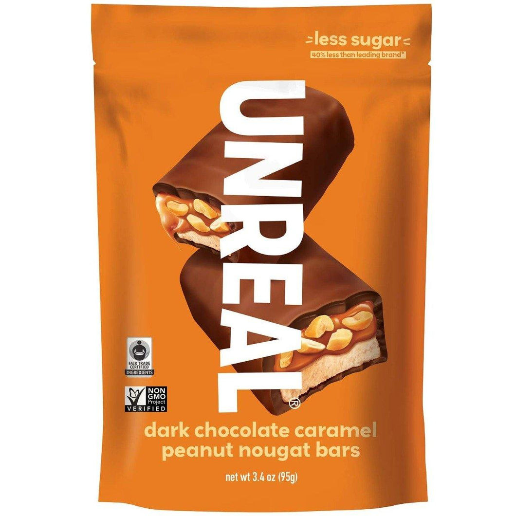 UNREAL Dark Chocolate Caramel Peanut Nougat Bars, 3.4oz (Pack of 6) - Oasis Snacks