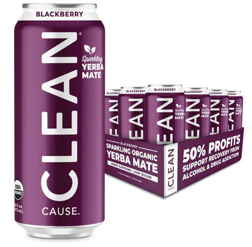 Clean Cause Sparkling Yerba Mate, Blackberry, 16oz (Pack of 12) - Oasis Snacks