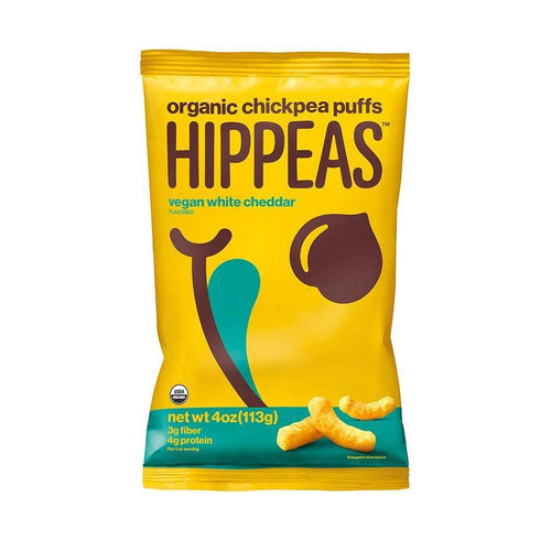Hippeas Organic Chickpea Puffs, Vegan White Cheddar, 4 oz (Pack of 12) - Oasis Snacks